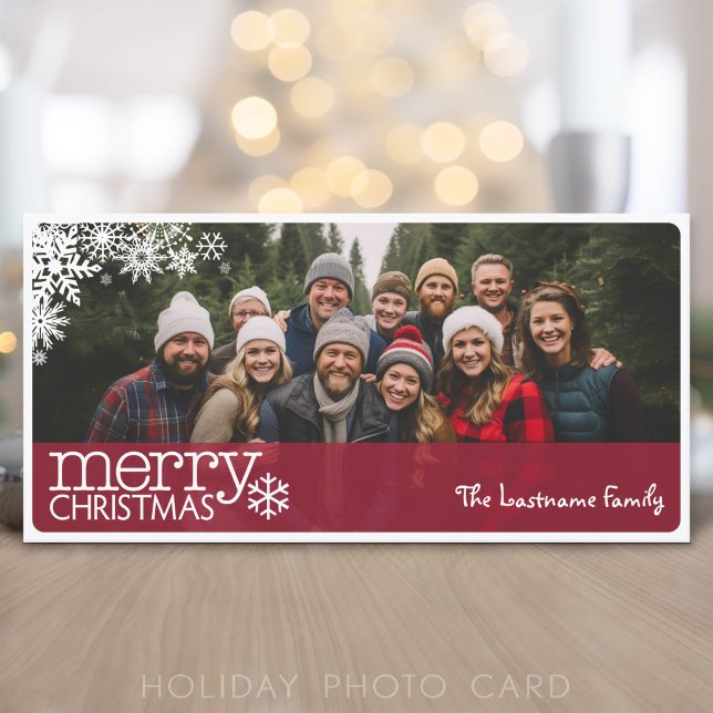 Foto horizontal completa - Feliz Navidad en rojo (Add 1 photo to this classic photo card that can be printed or sent out to friends and family.)