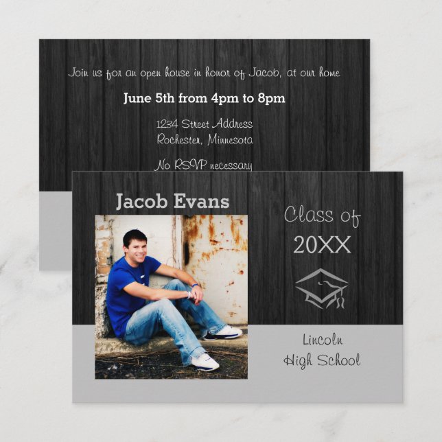 Foto horizontal en madera negra - Invitación 3x5 g (Anverso / Reverso)