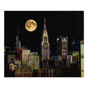 Foto Horizonte de Nueva York por la noche con luna llen