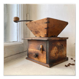Foto Huella de molino de café vintage de la cocina de l