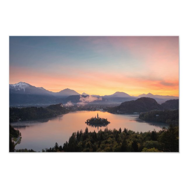 Foto Huella fotográfica de Sunrise sobre Lake Bled (Frente)