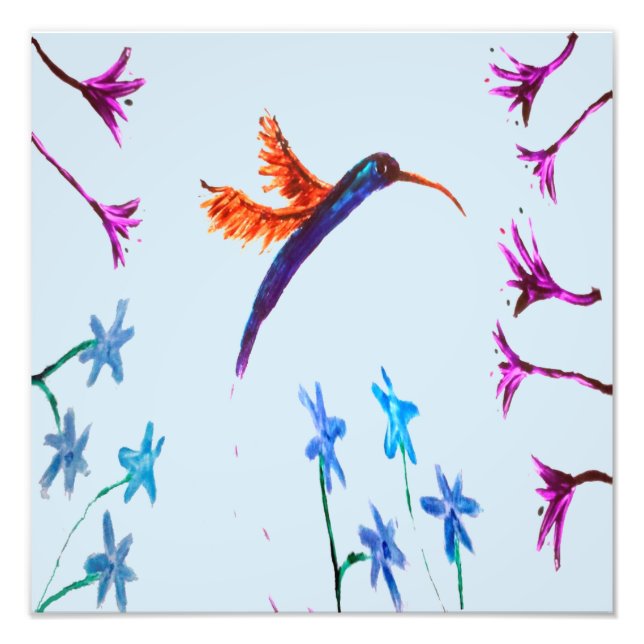 Foto Hummingbird Flowers Floral Bird Art (Frente)