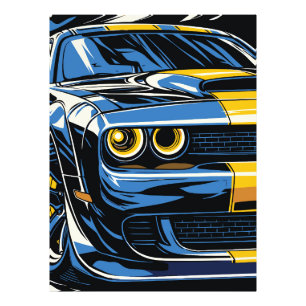 Foto Ilustración de arte pop frontal de Muscle Car azul