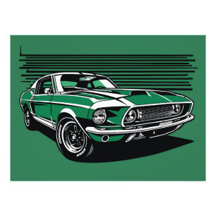 Foto Ilustración de Arte Pop Lateral de Muscle Car Verd