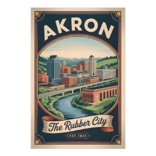 Foto Ilustración de cartel de viaje retro de Akron Ohio