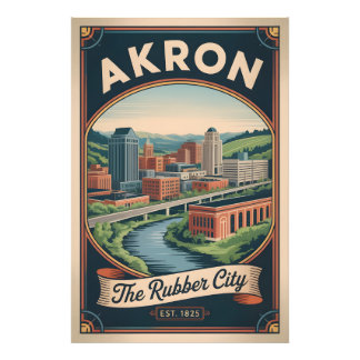 Foto Ilustración de cartel de viaje retro de Akron Ohio