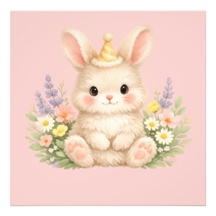 Foto Ilustración de conejo silvestre con flores pastel