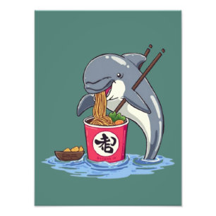 Foto Ilustración de delfín comiendo ramen