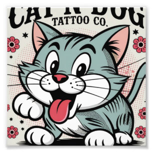 Foto Ilustracion de gato estilo tatuaje vintage