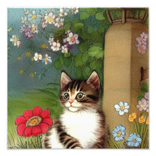 Foto Ilustracion de gato vintage con flores de primaver