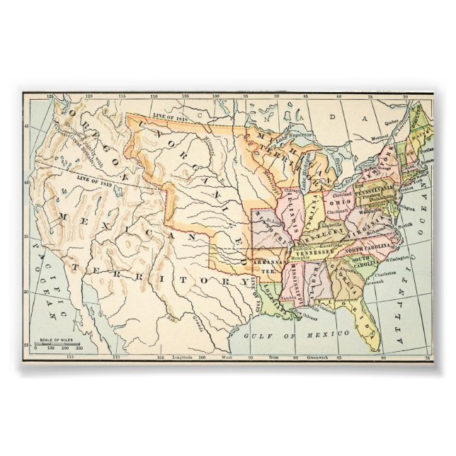Foto Ilustración de mapa histórico de Estados Unidos 18 (Frente)