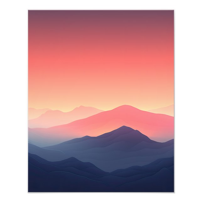Foto Ilustracion del paisaje montañoso Minimalista retr (Frente)
