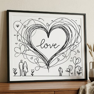 Foto Ilustración minimalista de corazón de amor dibujad