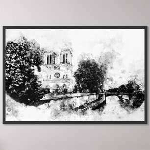 Foto Ilustracion monocromo de la catedral de Notre-Dame