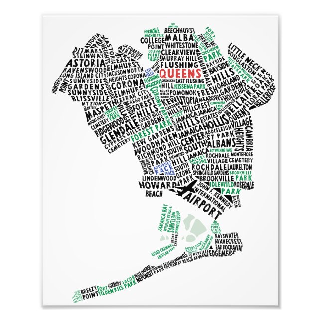 Foto Imagen de mapa de tipografía de Queens NY (Frente)