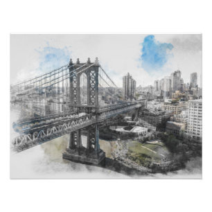 Foto Imagen de Watercolor Brooklyn Bridge Photo Print -