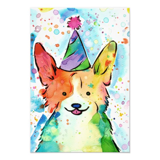 Foto Impresión acuarela Corgi fiesta (Frente)