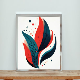 Foto Impresión de arte de hojas abstractas rojas y azul