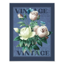 Impresión de arte fino de rosa vintage azul antigu