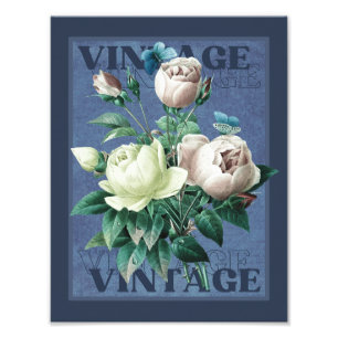 Foto Impresión de arte fino de rosa vintage azul antigu