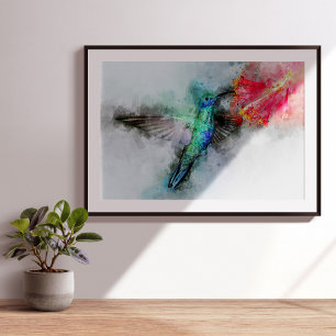 Foto Impresión de Arte Floral de Acuarela de Colibrí Vi