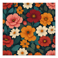 Impresión de arte floral retro: un estallido de fl
