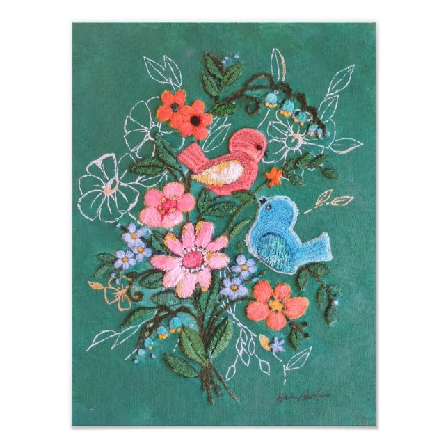 Foto impresión de aves y flores (Frente)