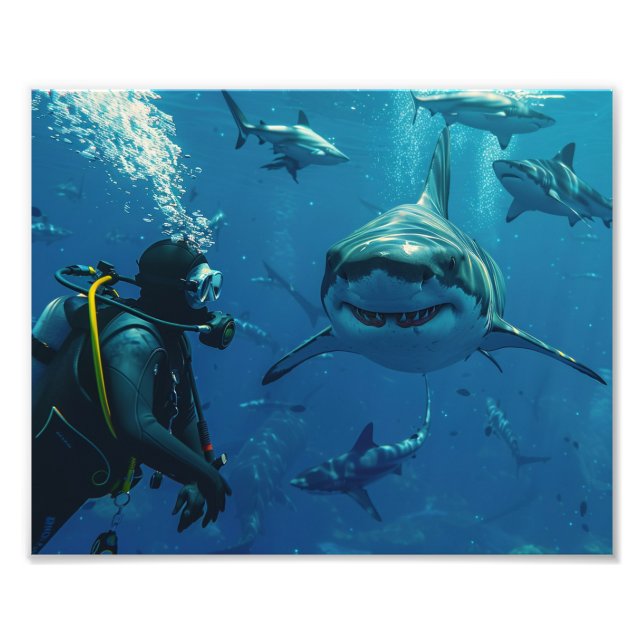 Foto Impresión de Buzo y Tiburones (Frente)