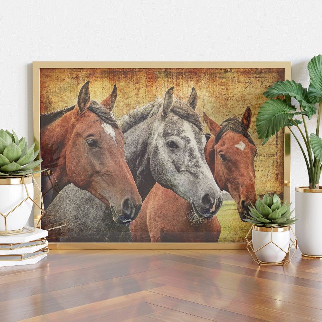 Foto Impresión de caballos para papel de desacoplamient (Three horses altered art design)