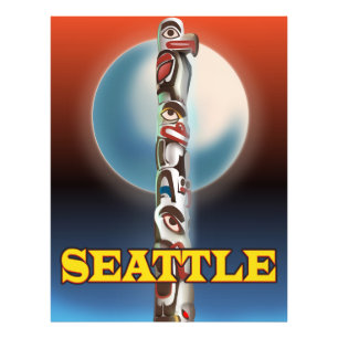 Foto Impresión de cartel de viaje del tótem de Seattle