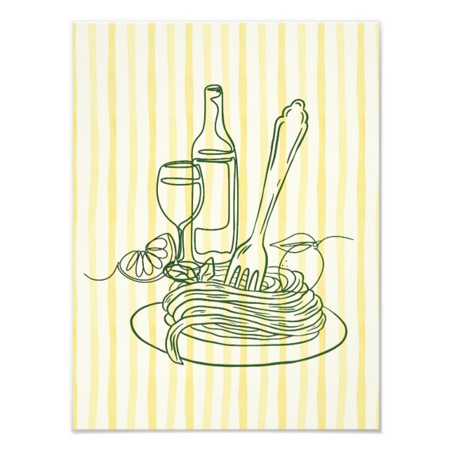 Foto Impresión de cocina italiana de pasta y vino (Frente)