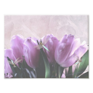 Foto Impresión de las libélulas Aqua de Tulipanes Púrpu