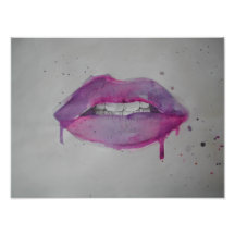 Impresión de los labios de pasión púrpura