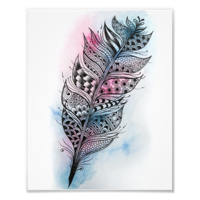 Foto Impresión de plumas rosa y azul (8" x 10") (Frente)