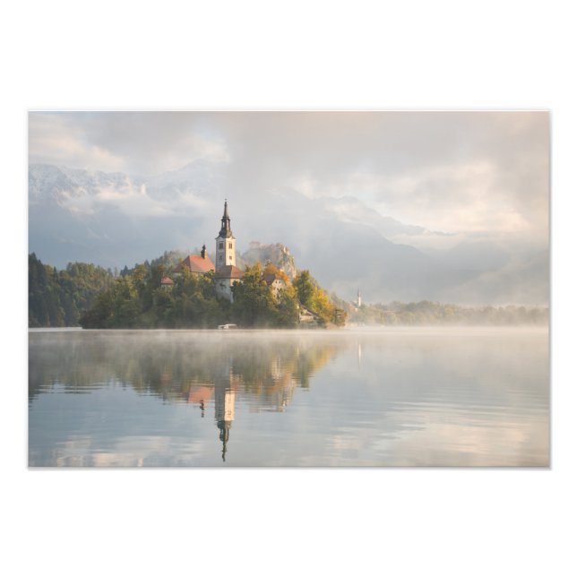 Foto Impresión de salida al sol de Foggy Bled Lake (Frente)