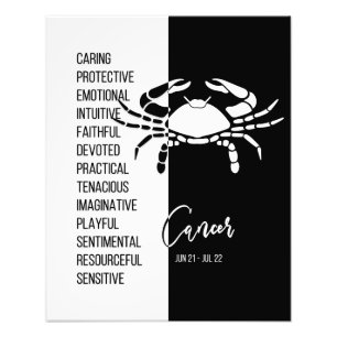 Foto Impresión del signo zodiacal de Cáncer, negro y bl