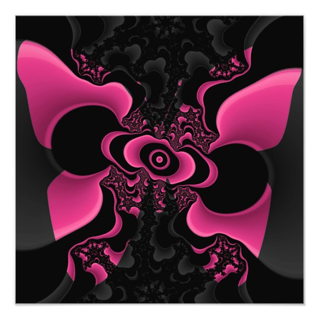 Foto Impresión fractal de mariposa negra y rosa (Frente)
