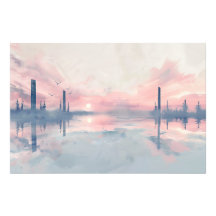 Impresión pacífica de la acuarela del atardecer: a