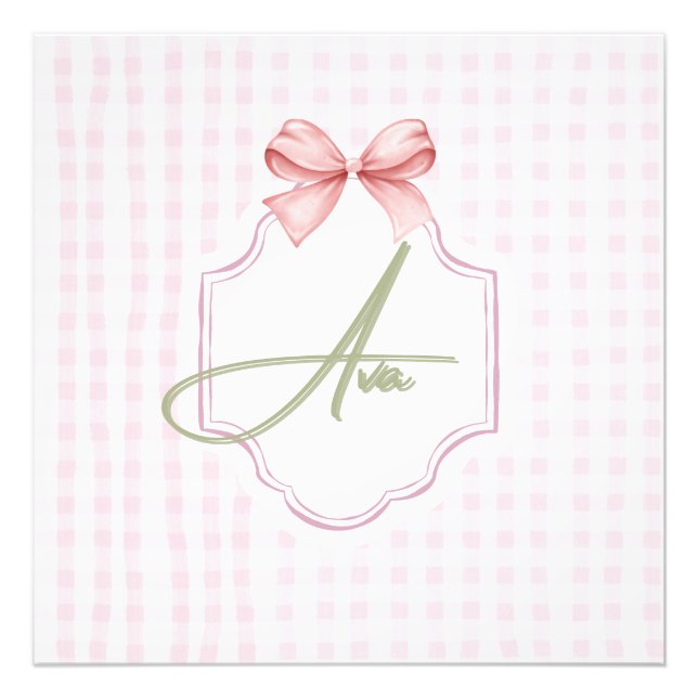 Foto Impresión personalizada Ava Pink Bow & Gingham (Frente)