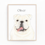 Foto Impresión personalizada de Bulldog en inglés blanc<br><div class="desc">¡Estoy enamorado de este hermoso y detallado ilustracion acuático de un sonriente perro de bulldog blanco inglés! Personalice estas impresiones artísticas con su nombre o monograma para complementar su decoración y cambiar las fuentes seleccionando la opción "editar usando herramienta de diseño" en la personalización. ¡Compra el resto de mi colección...</div>