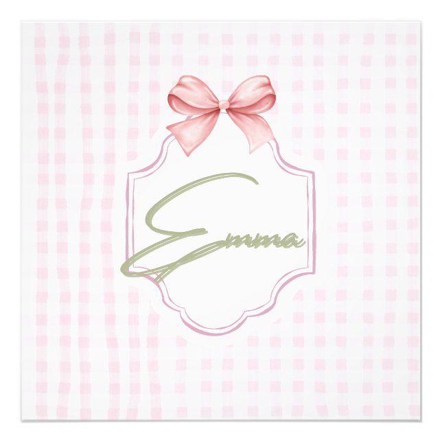Foto Impresión personalizada de Emma Pink Bow y Gingham (Frente)