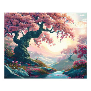 Foto Impresionante pintura de árboles de flores rosadas