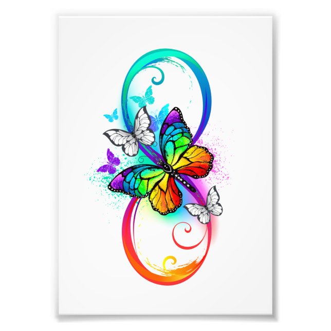 Foto Infinito brillante con mariposa arcoíris (Frente)