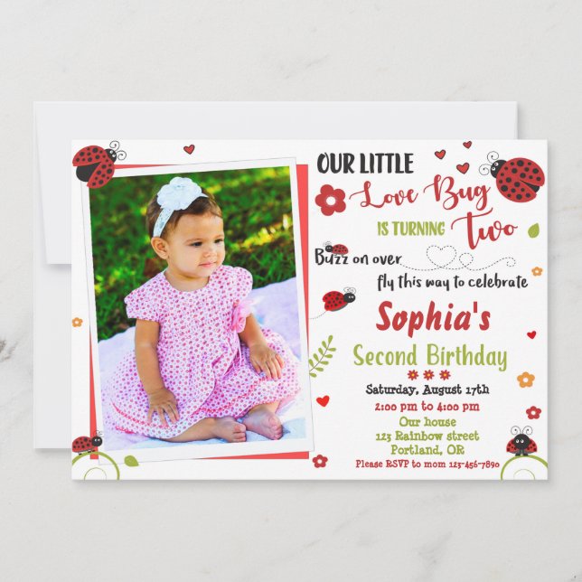 Foto Invitación a cumpleaños de Ladybug error de a (Anverso)