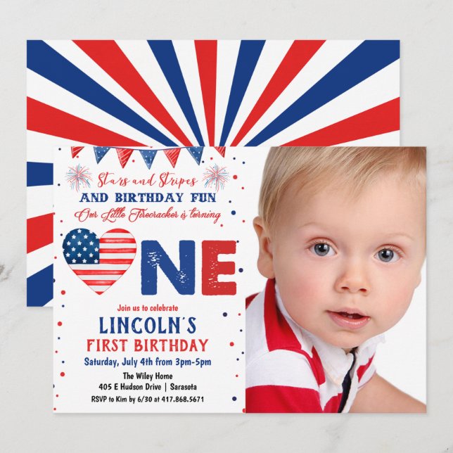 FOTO - Invitación al 1er Cumpleaños del 4 de Julio (Anverso / Reverso)
