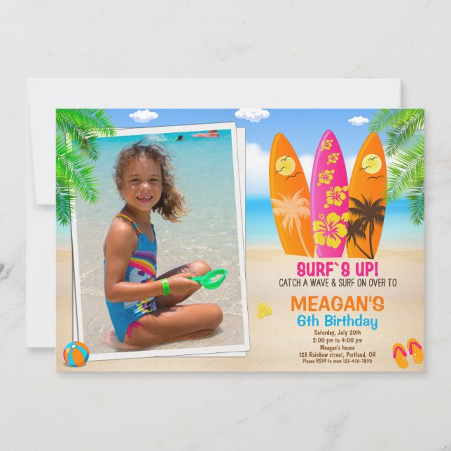 Foto Invitación al cumpleaños Surfs up fiesta (Anverso)