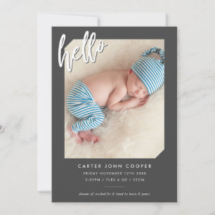 FOTO INVITACIÓN BABY guión de saludo moderno gris