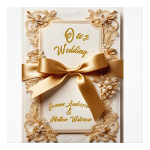Foto "Invitación de boda con relieve floral y lazo de s