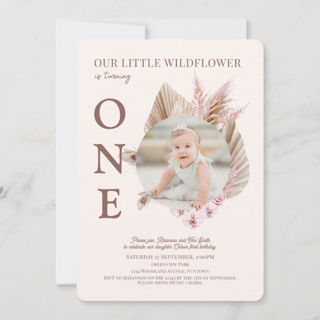 Foto Invitación de cumpleaños 1 de Little Wildflow (Anverso)