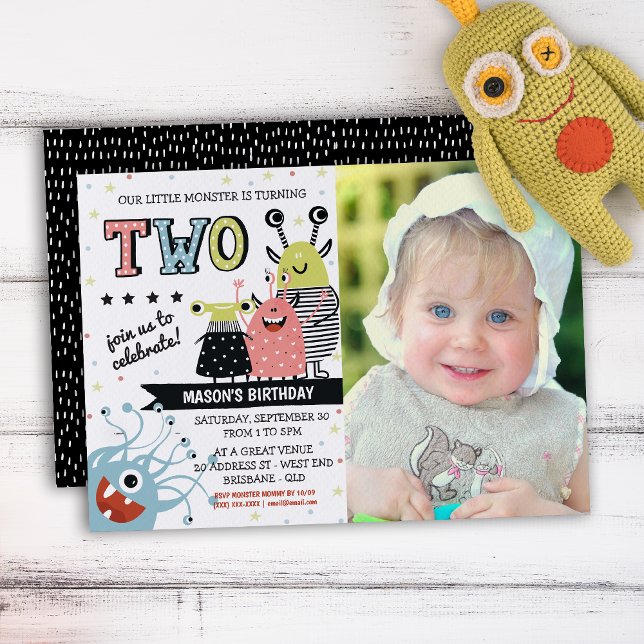 Foto Invitación de cumpleaños a un monstruo de dos (Your little one will be in for a monster of a celebration with this creative invitation.)